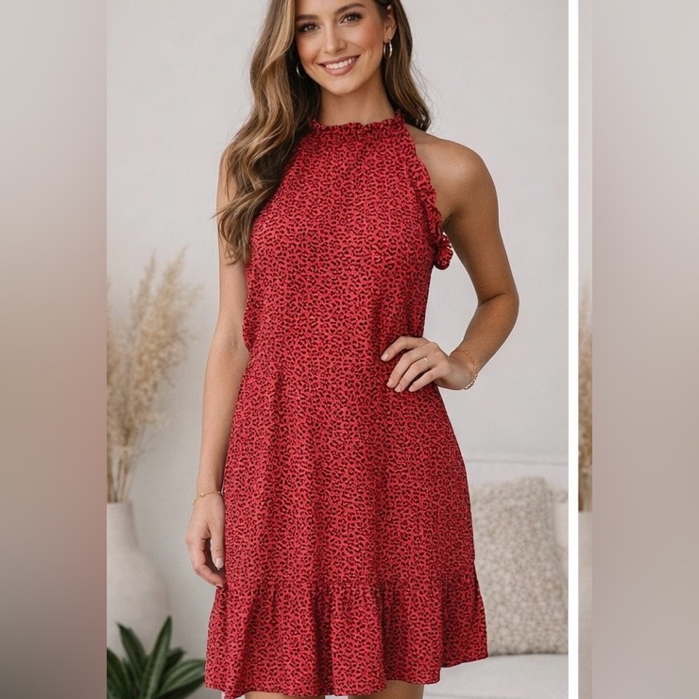 Who What Wear Red Leopard Print Midi Dress